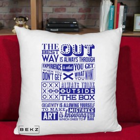 Perna Decorativa Citate Creativitate Albastru, 40x40 cm, Alb Pufos, Husa Detasabila, Perna Inclusa, BEKZ®