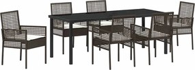 vidaXL Set de masă pentru grădină cu pernă 7 pcs Maro poliratan