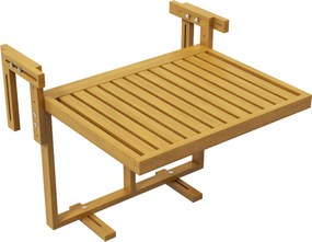 Outsunny Masă Suspendată de Exterior, Masă Reglabilă pentru Balustradă, Blat Suport cu Montare pe Perete, 68x65x40,5-55 cm, Tec | Aosom Romania