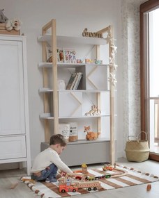 Biblioteca Pinette alb/gri/pin H190,3 cm
