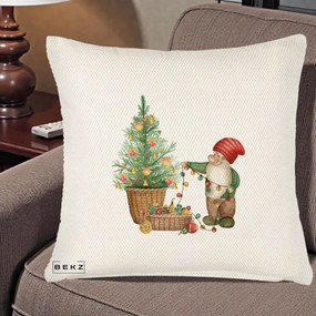 Perna Decorativa Pitic de Craciun cu Brad, 40x40 cm, Crem Reliefat, Husa Detasabila, Perna Inclusa, BEKZ®