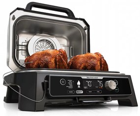 Gratar electric Ninja OG901EU, SMART, 1700W, 7 programe, 45x29 cm, 260C, Ceramica Plocha, Tehnologie Woodfire, IPX4, Negru/Albastru