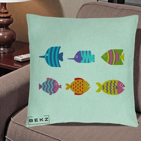 Perna Decorativa Pesti Colorati Cartoon, 40x40 cm, Verde Menta, Husa Detasabila, Perna Inclusa, BEKZ®