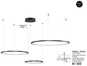 Lustra LED suspendata design circular PURPLE 3 ring neagra