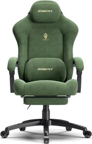 DOWINX – Scaun Gaming, Suport Lombar cu Masaj, Șezut cu Arcuri Metalice și Spumă, Rabatabil 90°-160°, Suport picioare, Rezistent 160 kg, material textil, Verde