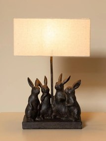Lampă de masă din bumbac bej, cu structură din rășină maro în formă de grup de iepuri, finisaj patinat, 45×31×13 cm, „Lapin"