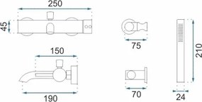 REA-B1115 - Set pentru cadă LUNGO, cupru periat