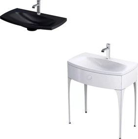 Set dulap baza suspendat Oristo Louis alb 1 sertar cu lavoar negru mat 82 cm