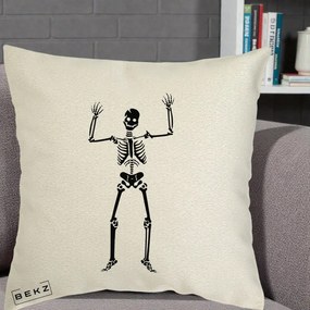 Perna Decorativa Halloween Schelet Dansator, 40x40 cm, Ecru, Husa Detasabila, Perna Inclusa, BEKZ®