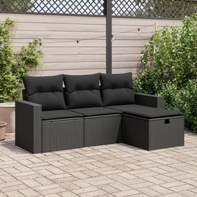 3325351 vidaXL Set mobilier de grădină cu perne, 4 piese, negru, poliratan