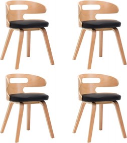 vidaXL Scaune de bucătărie 4 buc, negru, lemn curbat & piele ecologică