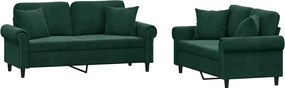 vidaXL Set canapea cu perne, 2 piese, verde închis, catifea