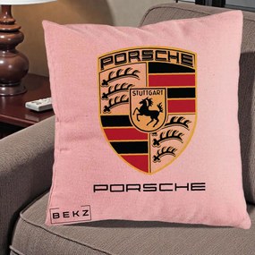 Perna Personalizata Porsche Stuttgart, 40x40 cm, Roz, Husa Detasabila, Perna Inclusa, BEKZ®