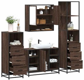 vidaXL Set de mobilier de baie din 4 piese din lemn de stejar maro