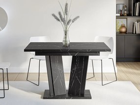 Masă sufragerie extensibilă Ledysa II (Negru Marmură royal + lucios negru) (pentru 2-6 persoane). 1105393