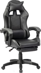 RESIGILAT- Scaun gaming, masaj în perna lombară, suport picioare, PU, Negru/Gri