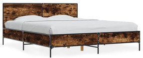 3280004 vidaXL Cadru de pat, stejar fumuriu 150x200 cm lemn prelucrat și metal