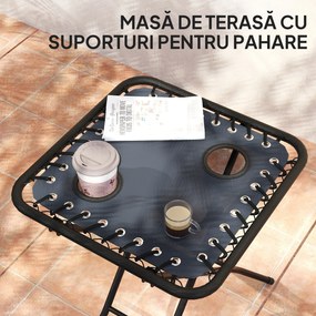 Outsunny Set de 2 Șezlonguri de Grădină cu Gravitație Zero și Măsuță cu Suport pentru Pahare, 47x47x54 cm, Gri | Aosom Romania