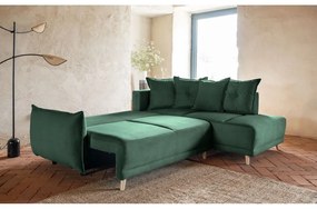 Colțar verde extensibil cu tapițerie din catifea reiată (colț dreapta) Lazy Lukka – Miuform