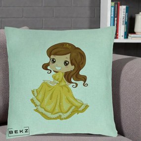 Perna Decorativa Printesa Bella Rochie Aurie, 40x40 cm, Verde Menta, Husa Detasabila, Perna Inclusa, BEKZ®