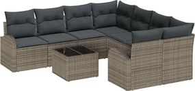 vidaXL Set de canapea cu pernă cu depozitare 9 pcs Gri poliratan