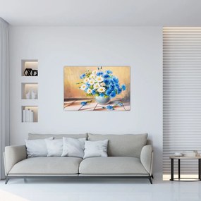 Tablou pictat cu vaza și flori (90x60 cm)