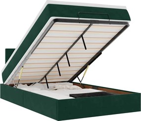 vidaXL Pat otoman cu saltea și LED-uri, verde închis 120x190cm catifea