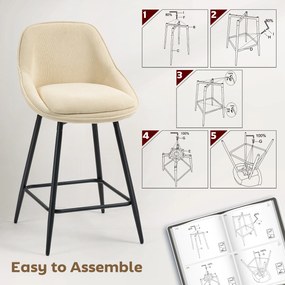 HOMCOM Set 2 Scaune de Bar cu Spătar și Brațe Rotative din Catifea Bej | Aosom Romania