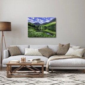 Tablou pe sticlă - Peisaj cu un lac (70x50 cm)