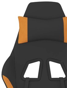 Scaun de gaming cu suport picioare, negru si oranj, textil