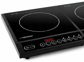 Plita cu inductie dubla Esperanza EKH008, 2x2000W, 270 ℃, 4 functii, Placa de cristal, Negru