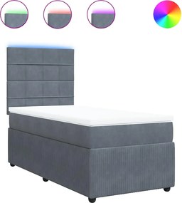 vidaXL Pat box spring cu saltea, gri închis, 90x190 cm, catifea