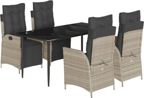 vidaXL Set mobilier de grădină cu perne, 5 piese gri deschis poliratan