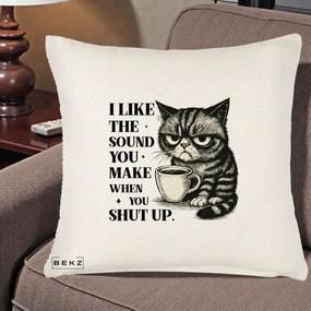 Perna Decorativa I Like the Sound You Make Pisica, 40x40 cm, Crem Reliefat, Husa Detasabila, Perna Inclusa, BEKZ®