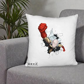 Perna Personalizata One Punch Man Saitama Pumn, 40x40 cm, Alb Pufos, Husa Detasabila, Perna Inclusa, BEKZ®