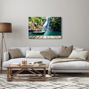 Tablou - Apă peisaj mediteranean cu barca (90x60 cm)