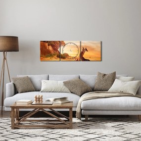 Tablou Girafe în Africa (cu ceas) (90x30 cm)
