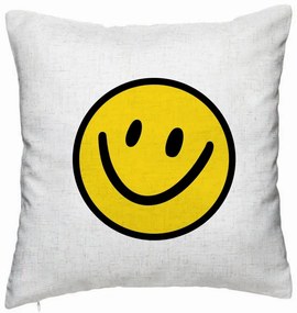 Perna Decorativa, Model Smiley Face 2, 40x40 cm, Alb Murdar, Husa Detasabila, Burduf