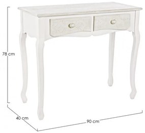 Consola alba incrustata manual din MDF melaminat, 90 cm, Clorine Bizzotto