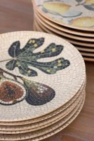 Tavă pentru servire din ceramică cu model mozaic și motiv smochine, H2,5/D21 cm, crem &amp; olive, „Chartres”