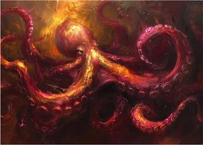 Tablou pe sticlă - Octopus, pictură în ulei (70x50 cm)