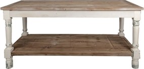 Masă de prezentare shabby chic din lemn, natur, cu raft inferior și picioare strunjite, finisaj alb antichizat, 85 x 180 x 70 cm, „Clarisse”