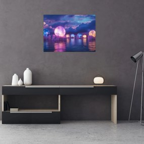 Tablou pe sticlă - Planete pe apă (70x50 cm)
