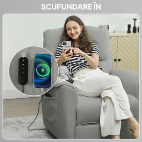 HOMCOM Fotoliu Relaxant Electric cu Masaj și Încălzire, Silențios, Reclinabil 150° în Cinilie cu Pernă, Funcție de Memorare, 2 Telecomenzi, Suport pentru Picioare, Pentru Living sau Birou, Gri Închis | Aosom Romania