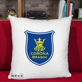 Perna Personalizata Corona Brasov Fotbal, 40x40 cm, Alb Pufos, Husa Detasabila, Perna Inclusa, BEKZ®