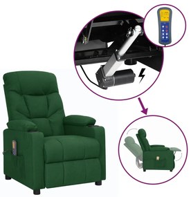 vidaXL Fotoliu de masaj cu ridicare, verde închis, material textil