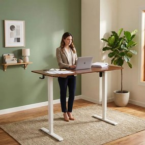 Masă de lucru electrică reglabilă pe înălțime cu picioare albe - 120 x 60 cm Negru