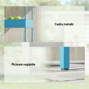 Outsunny Suport Ghivece pe 2 Niveluri din Metal în Formă de Casă, Raft pentru Plante cu Cârlig pentru Interior și Exterior, 75x35x150 cm, Verde Albastru | Aosom Romania