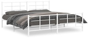 355635 vidaXL Cadru de pat metalic cu tăblie, alb, 200x200 cm
