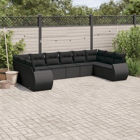 3254202 vidaXL Set canapele de grădină cu perne, 10 piese, negru, poliratan